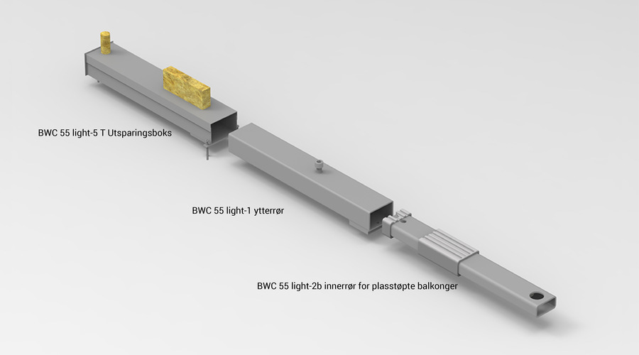 BWC 55 light for plasstøpte balkonger komplett 2 m tekst